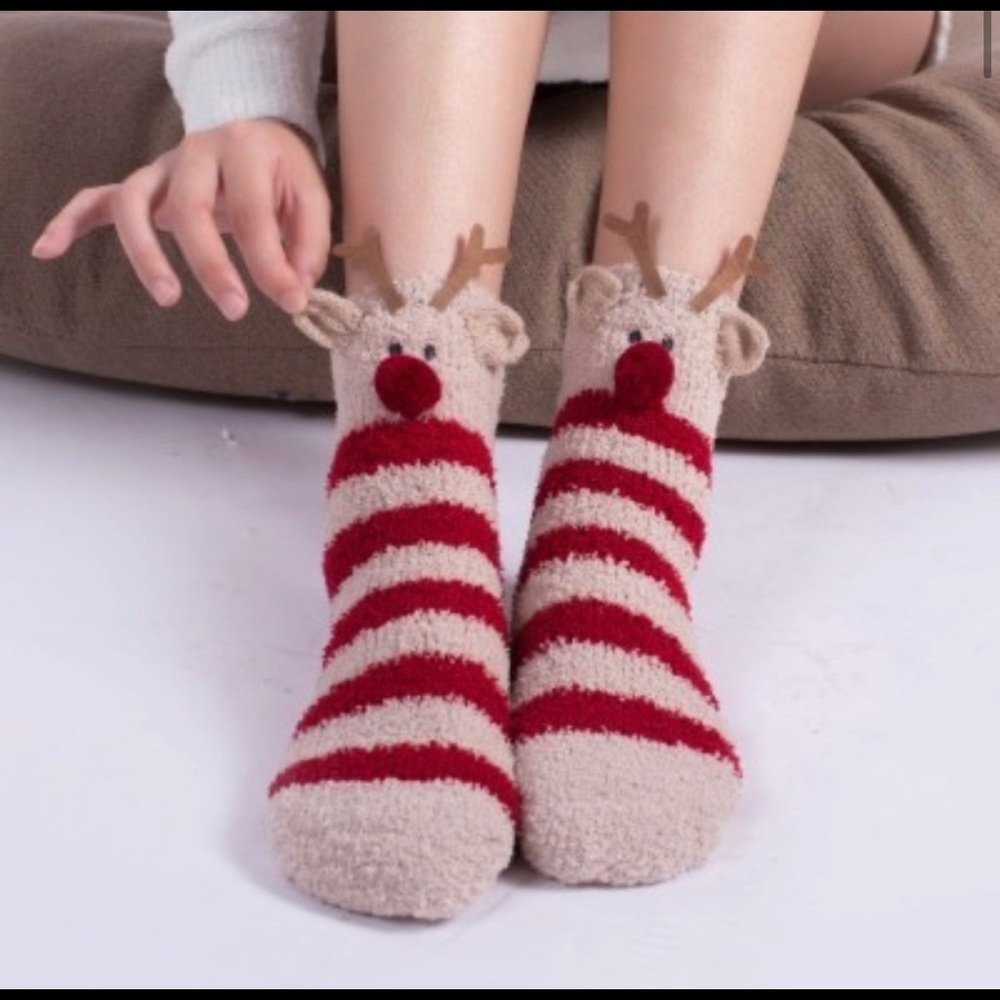 Fuzzy Rudolf Reindeer Socks - Picture 2 of 5
